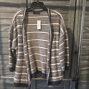Lane Bryant Navy and White Striped Sweater